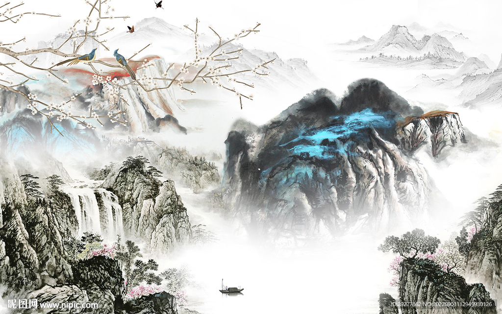 花鸟客厅山水新画 tif分层