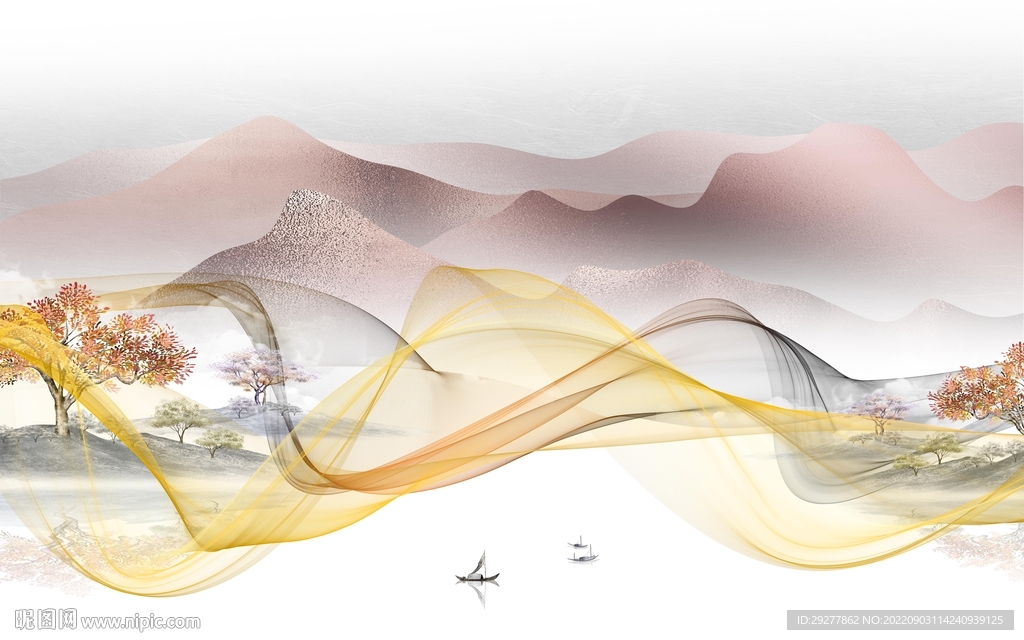 简约 客厅山水新画 tif分层