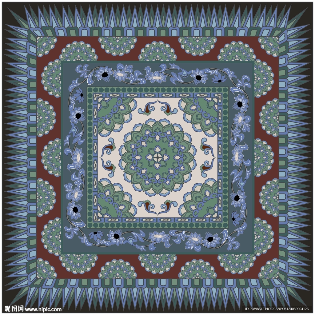 敦煌壁画桃形瓣莲花纹藻井图案