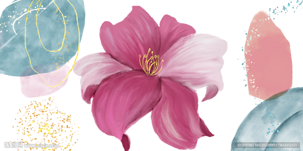 轻奢装饰画 红色花朵 三联画