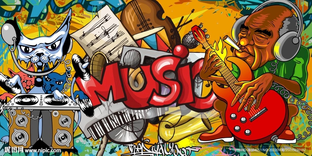 MUSIC嘻哈街头涂鸦背景墙