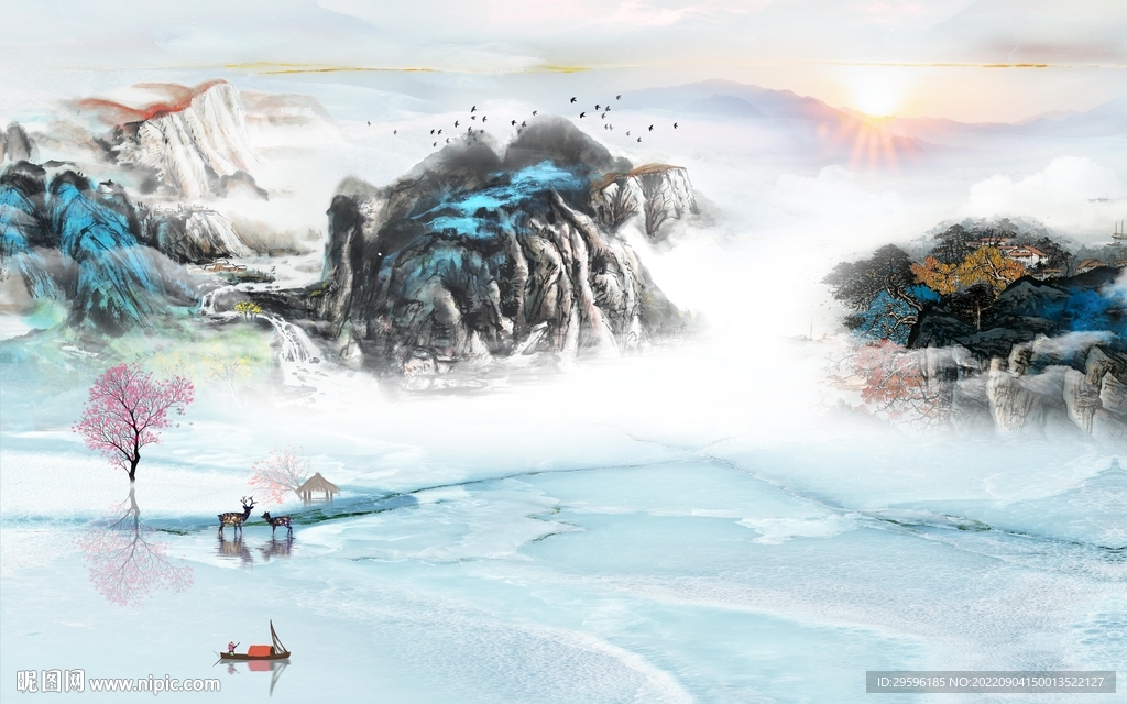 国画 新客厅山水画 tif分层