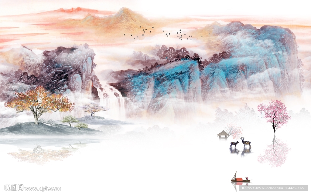 高档 新客厅山水画 tif分层