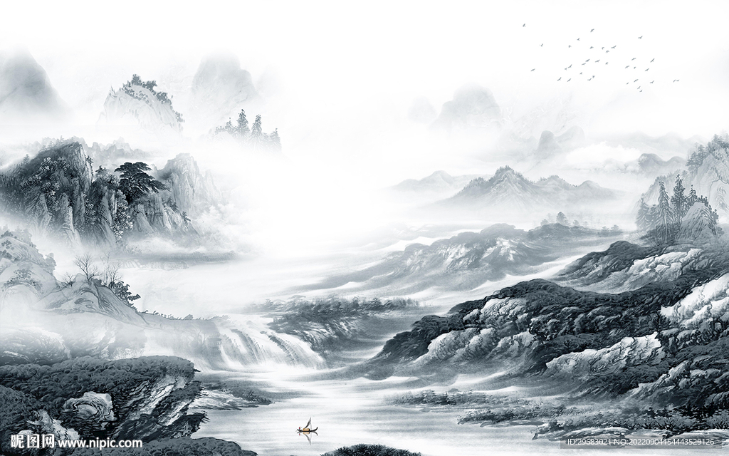 简约最新款山水画 tIf分层