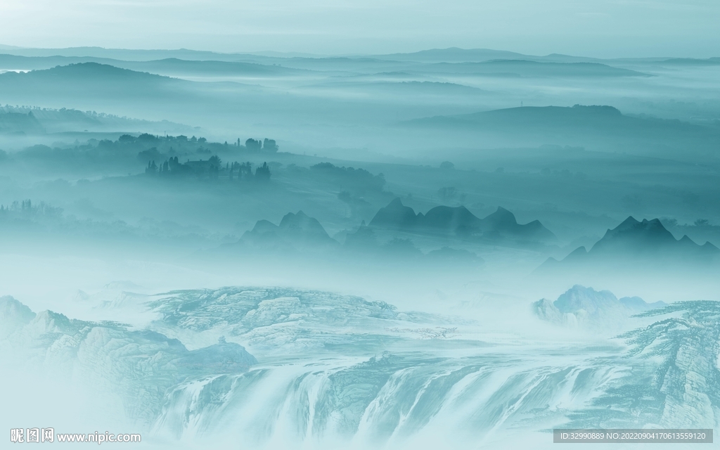 新中式最新山水背景 TIf分层