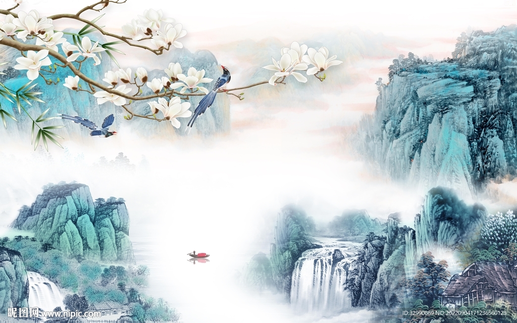 花鸟最新山水背景 TIf分层