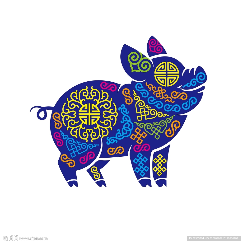 猪传统插画矢量