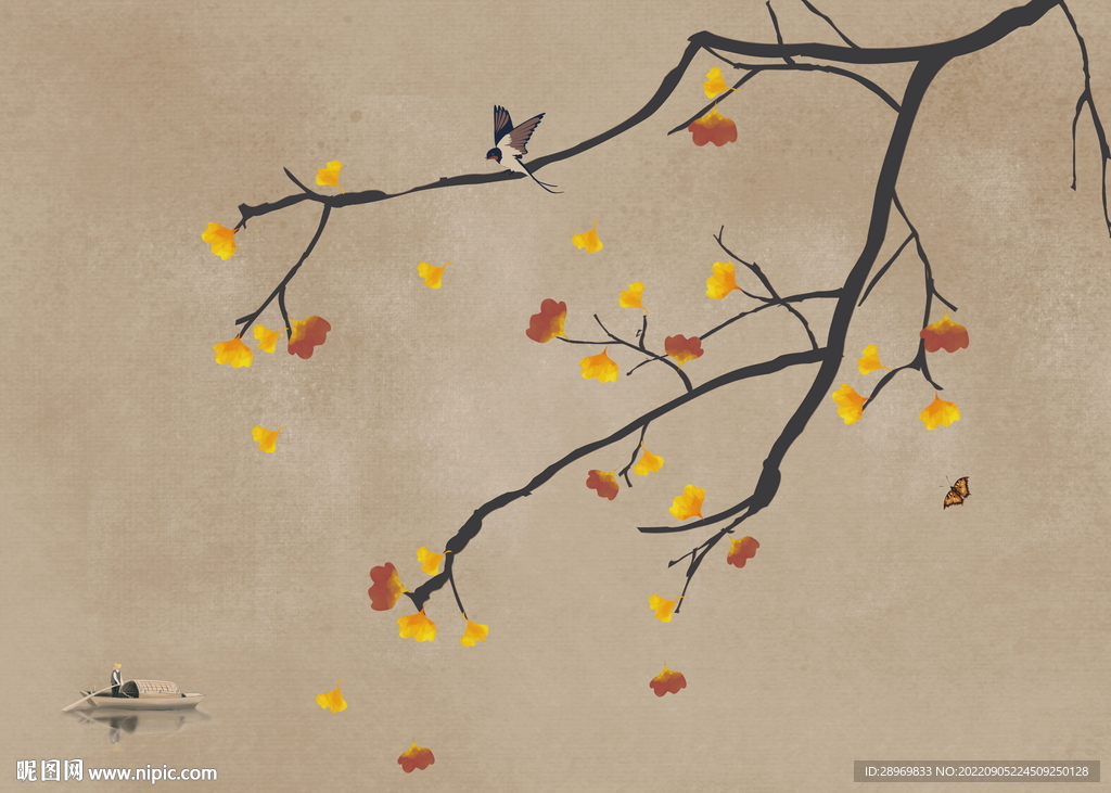 手绘工笔画背景墙