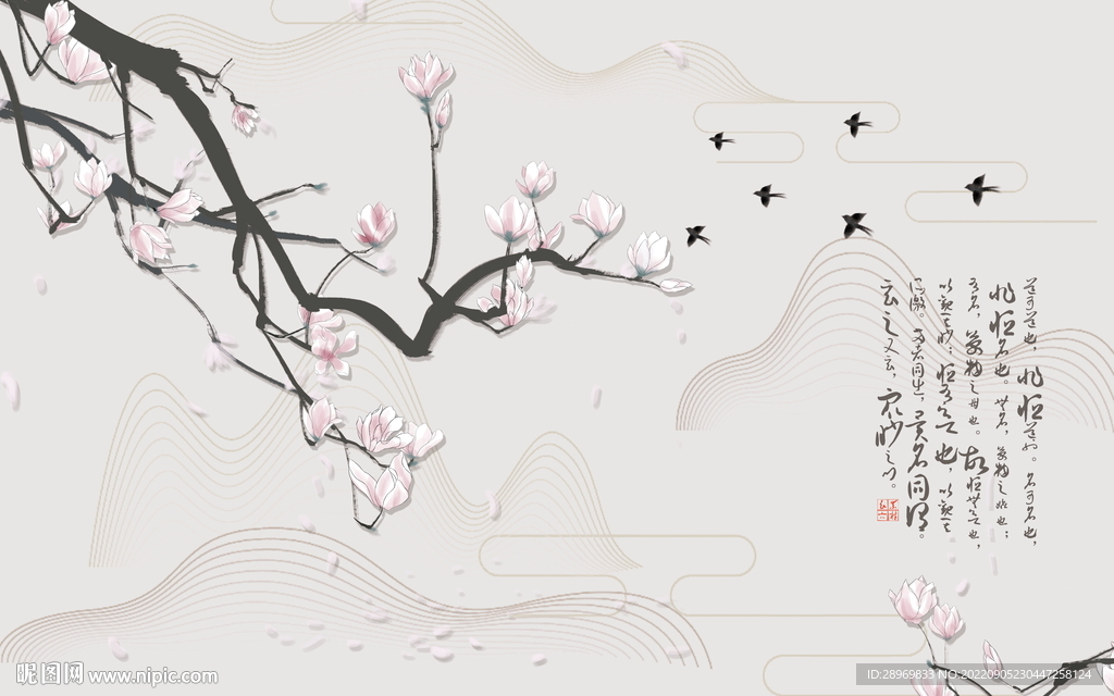 花鸟工笔画背景墙