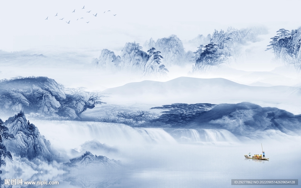 最新中式风格山水 Tif分层