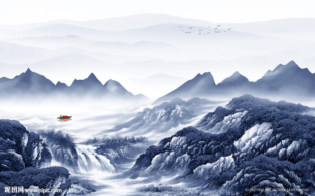 人气中式风格山水 Tif分层