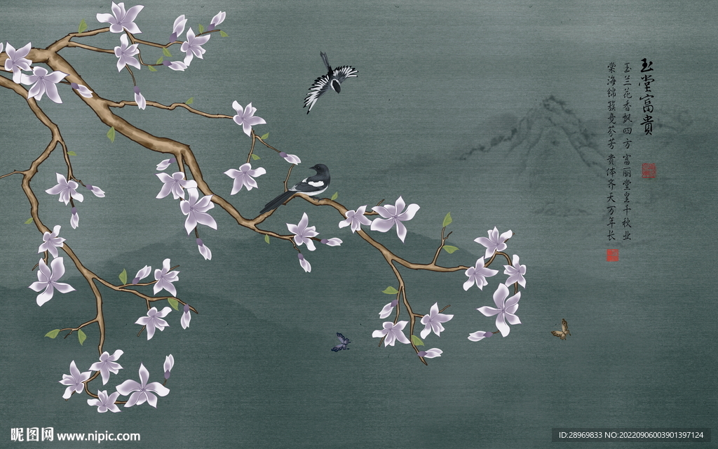 山水花鸟背景墙