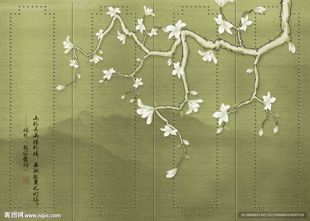 复古插画山水背景墙