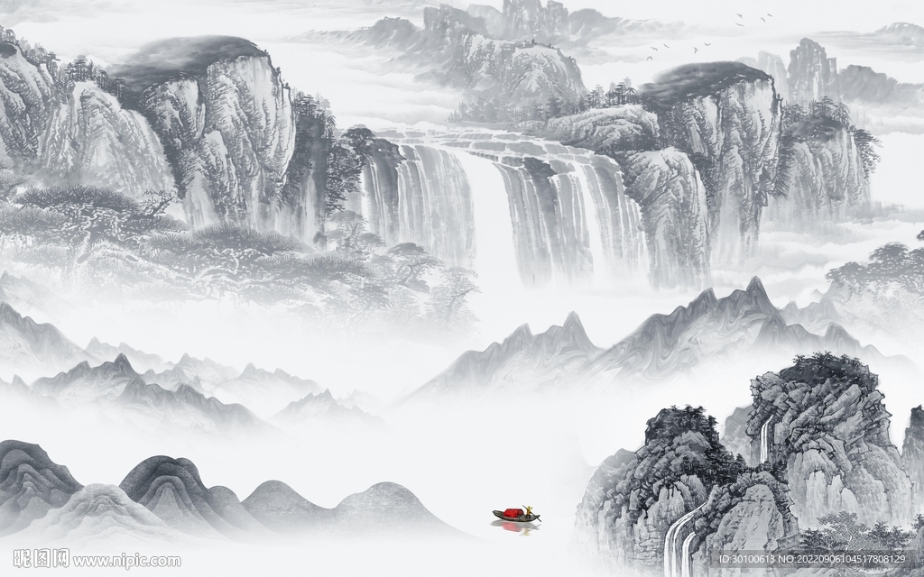 国画简约新山水画 tif分层