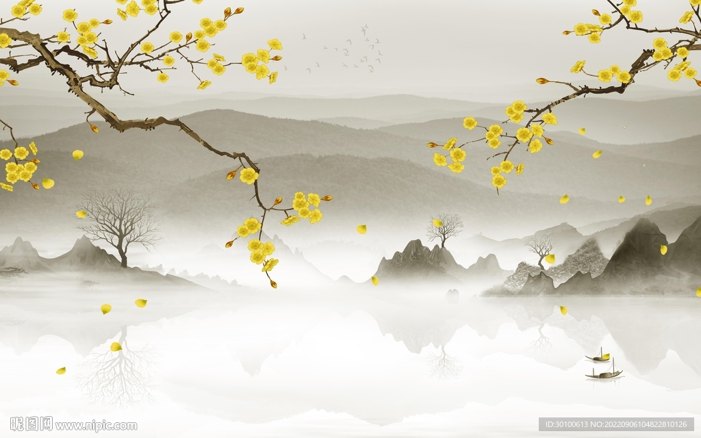 新中式简约新山水画 tif分层