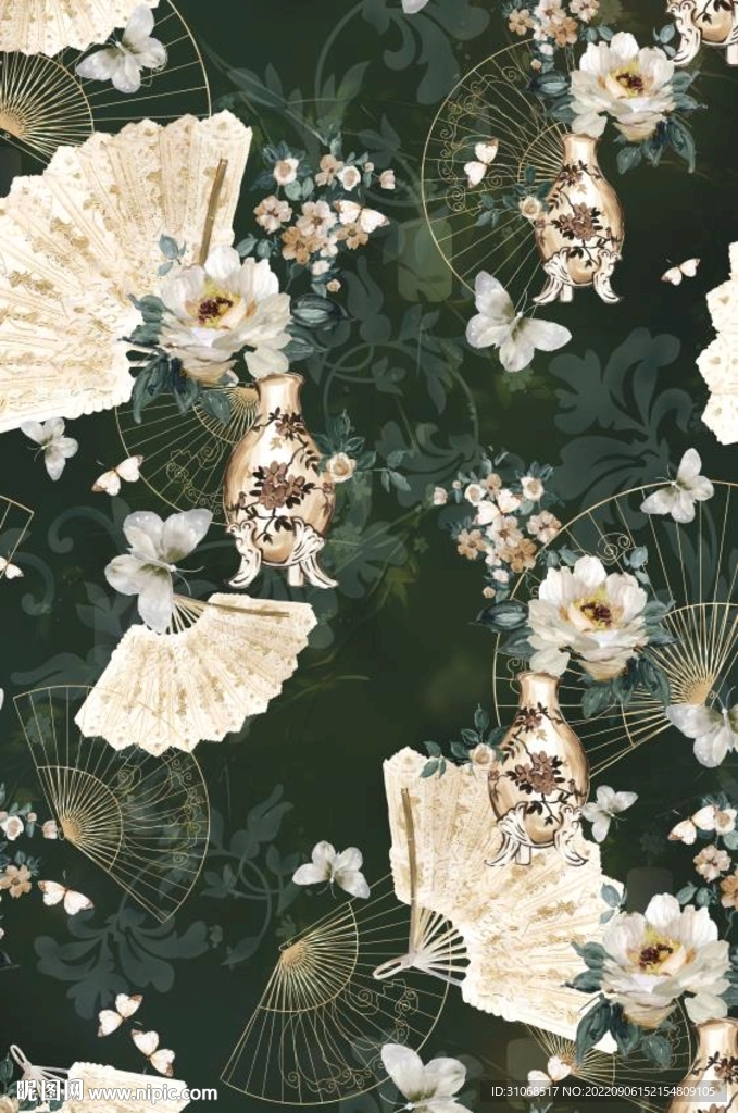 中国风  扇子   花朵