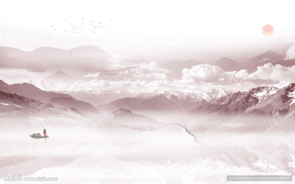 简约沙发背景山水 TIf分层