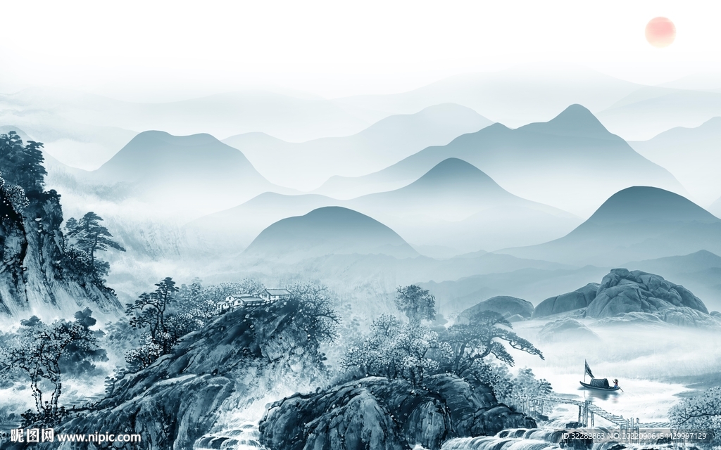 现代 沙发背景山水 TIf分层