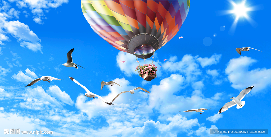 蓝天白云热气球