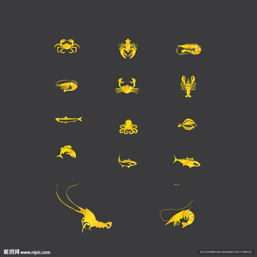 海鲜酒楼海鲜金色图标矢量素材