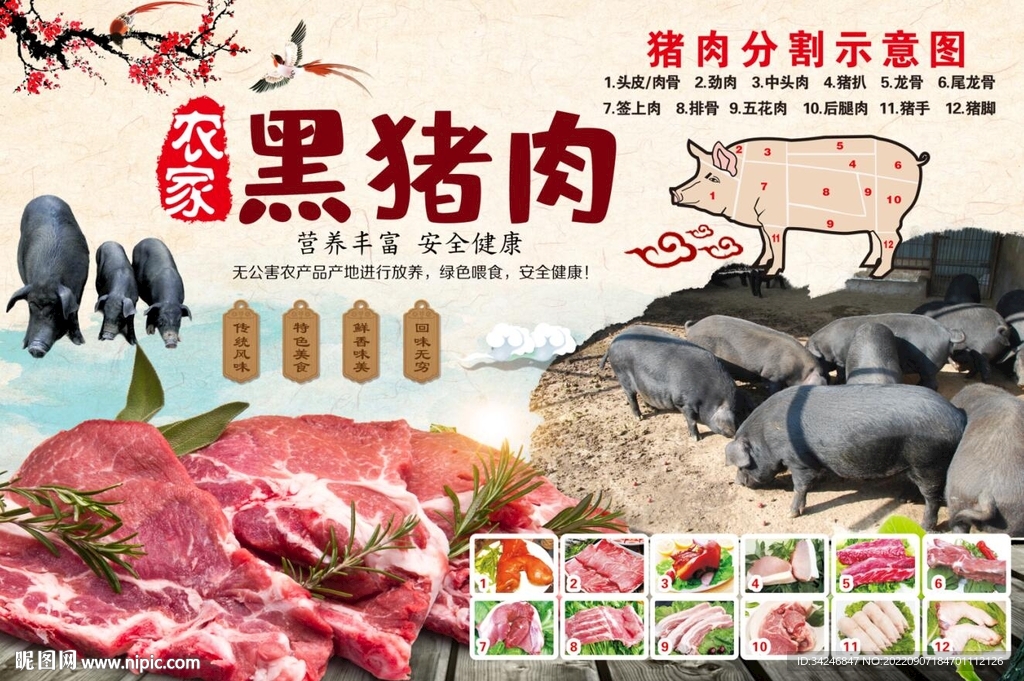 农家黑猪肉背景