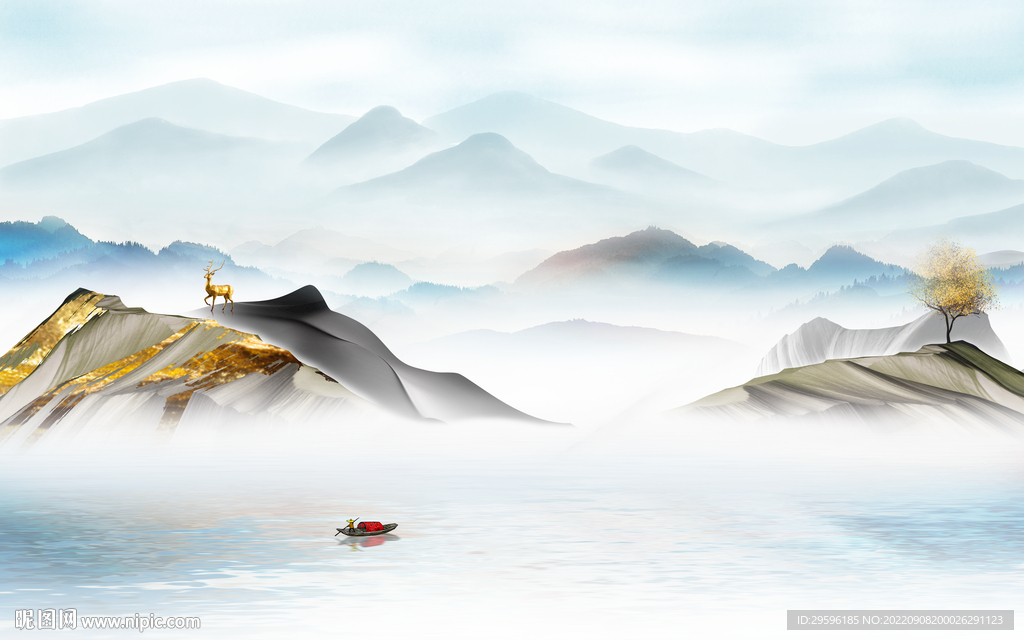 现代新山水客厅画 tif分层