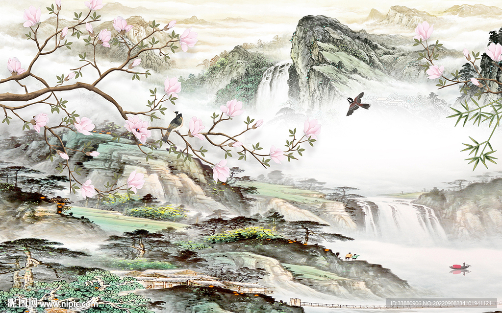 背景墙意境山水墙画 tif分层