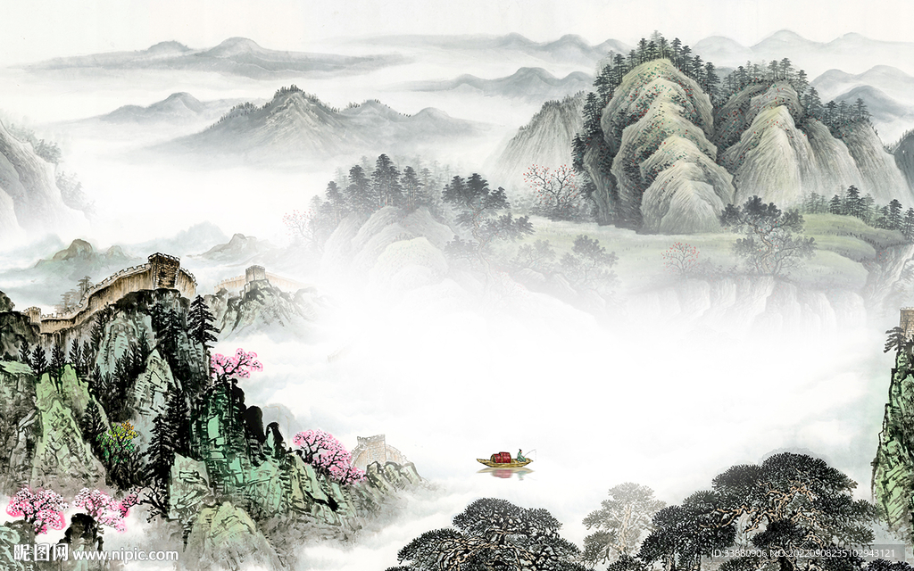 大气意境山水墙画 tif分层