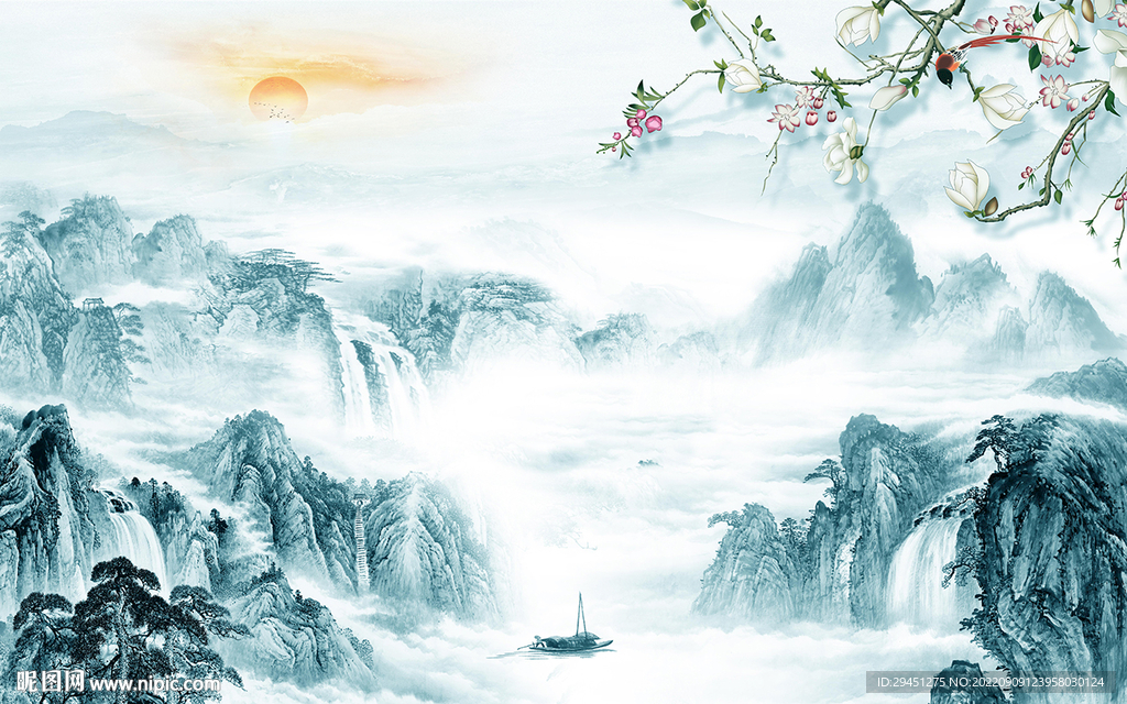 爆款最新简约山水 Tif分层