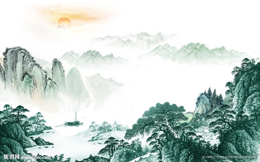 新中式最新简约山水 Tif分层