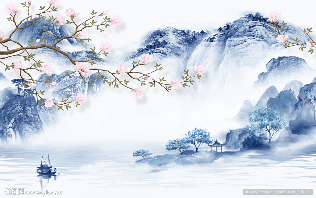 高档中式山水背景 TIf分层