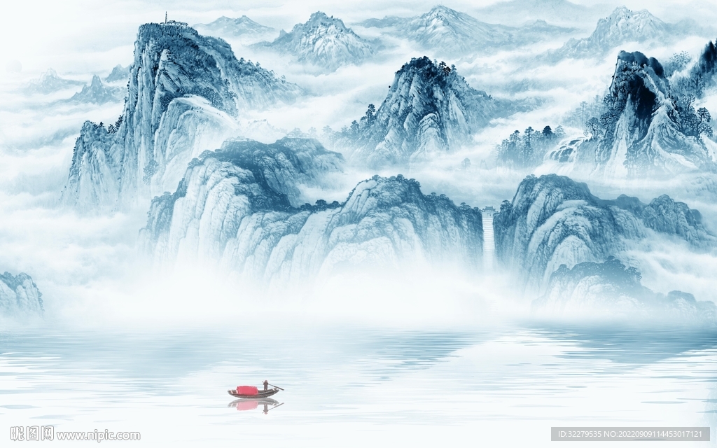 最新中式山水背景 TIf分层