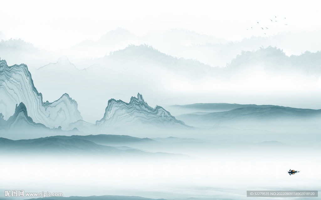 人气中式山水背景 TIf分层