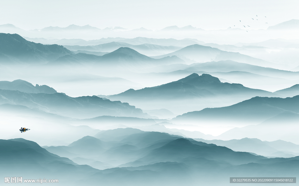 简约 中式山水背景 TIf分层