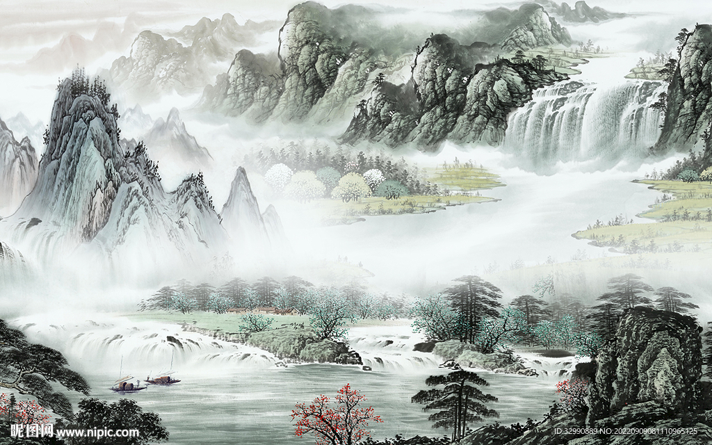 爆款 简约山水背景 TIf分层