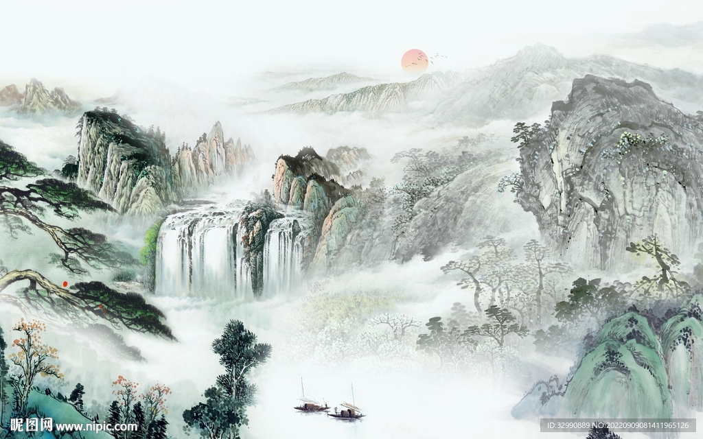 最新 简约山水背景 TIf分层