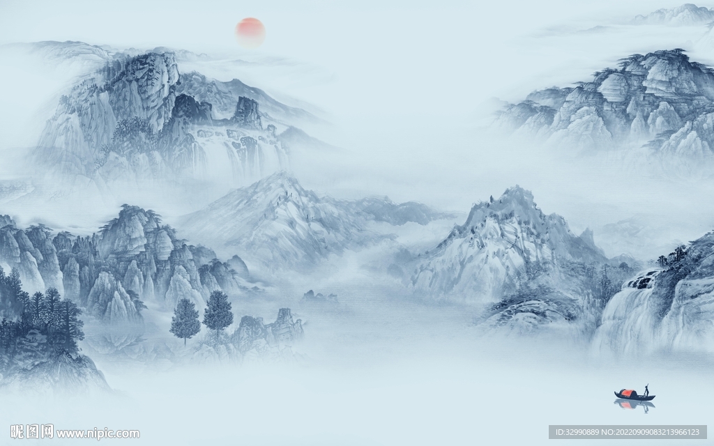 大气简约山水背景 TIf分层