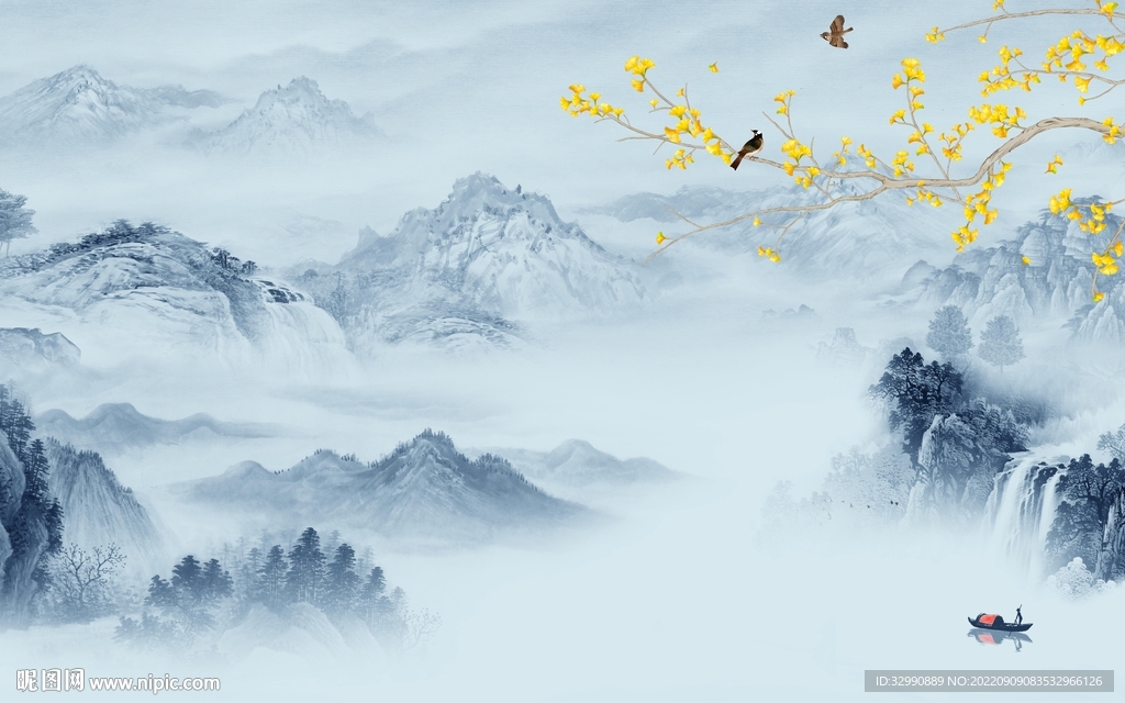 现代 简约山水背景 TIf分层