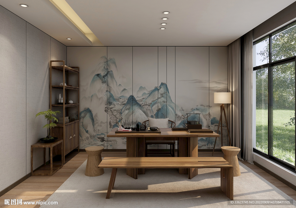 新中式茶室效果图