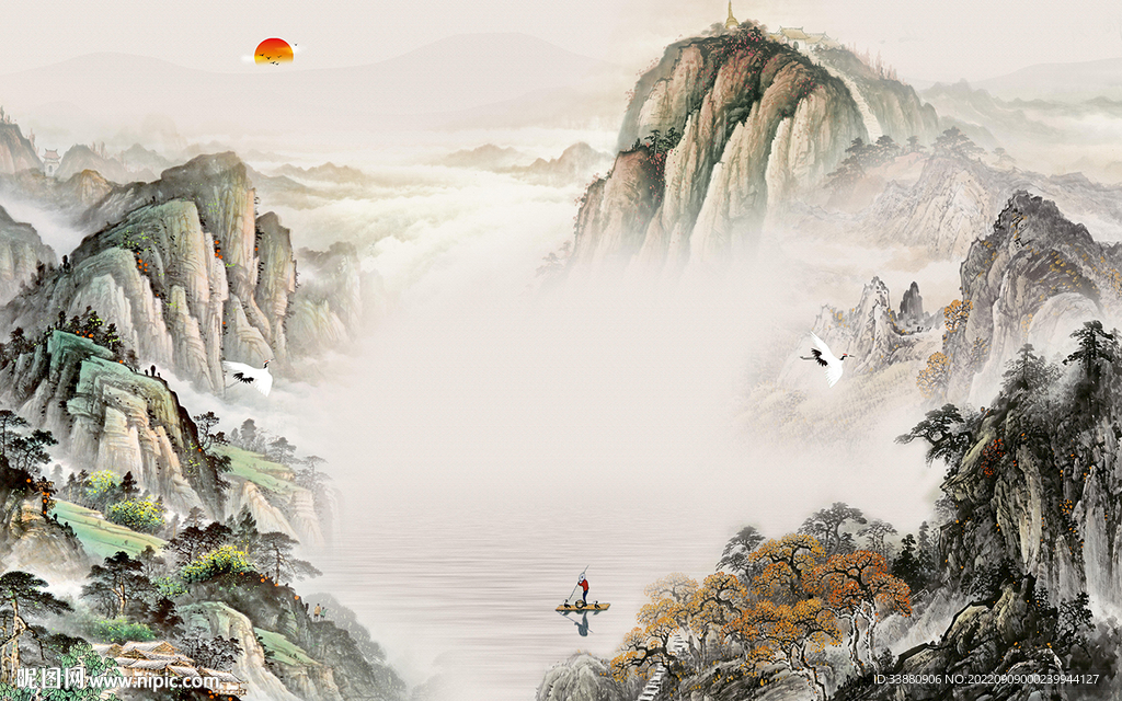 客厅意境山水墙画 tif分层