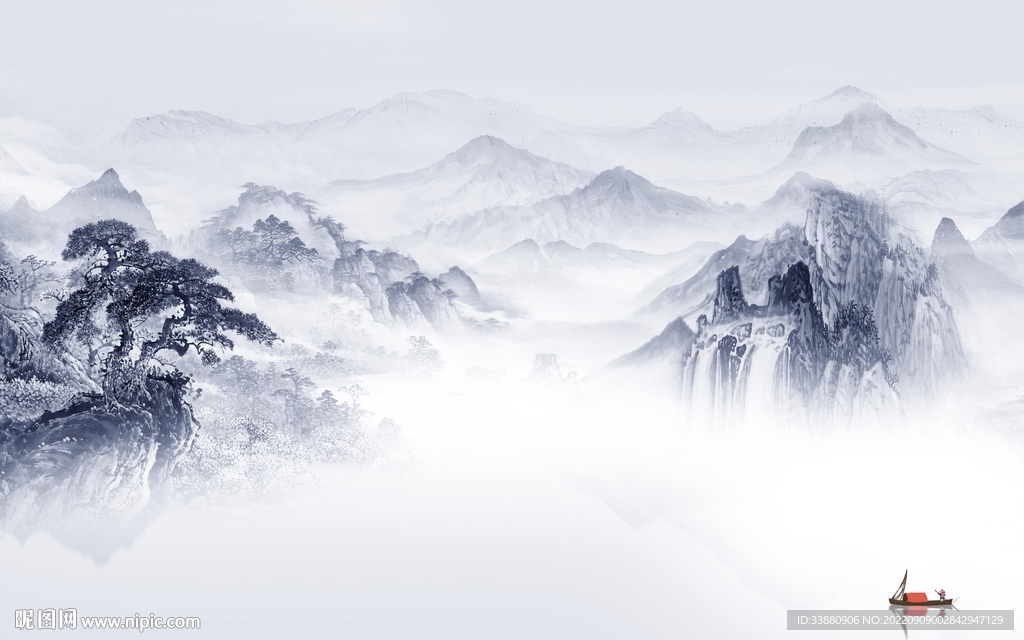 最新意境山水墙画 tif分层