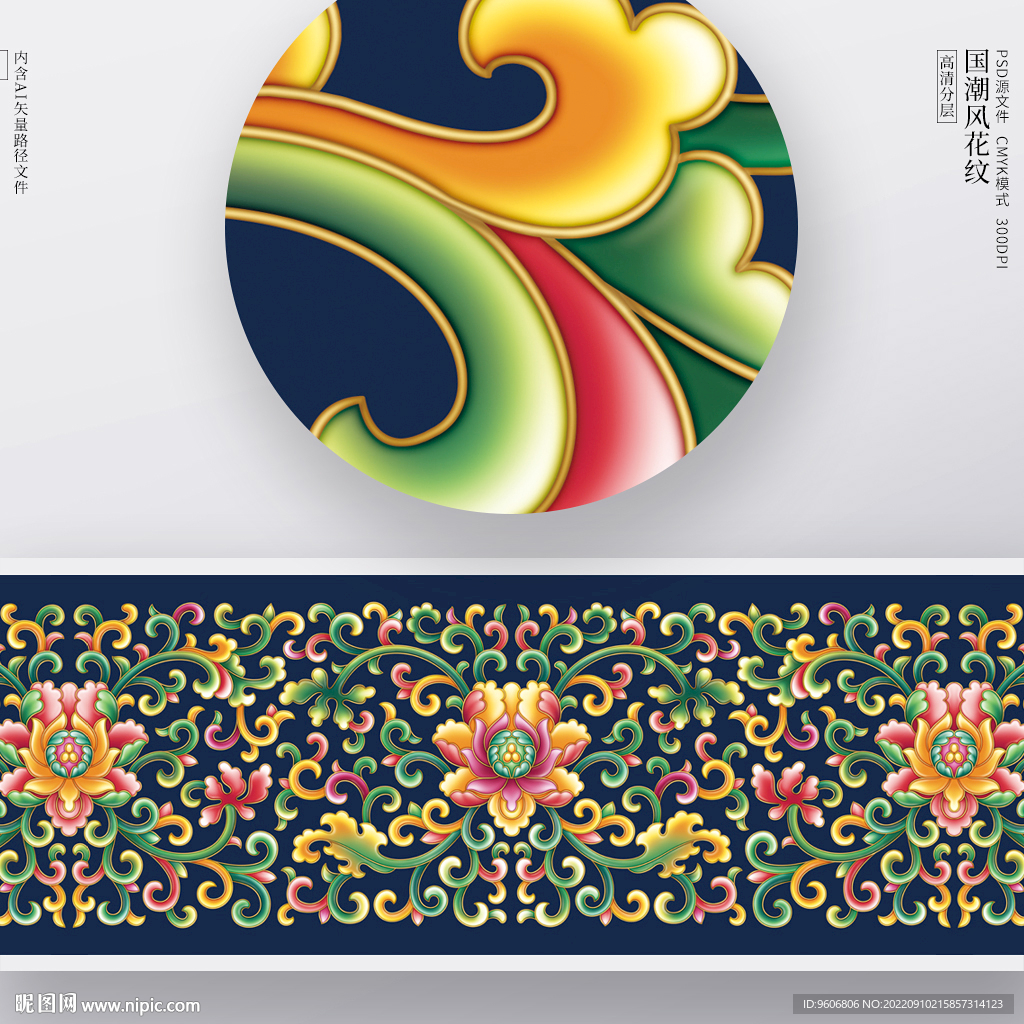 粉彩金边花卉纹