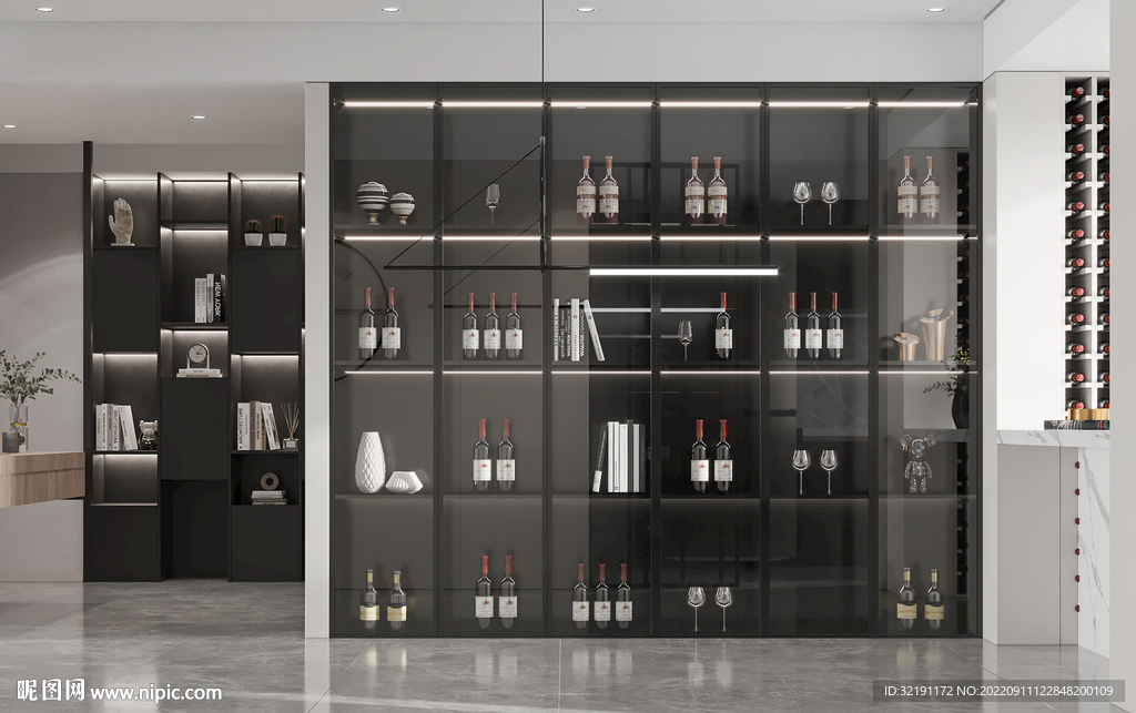 餐厅酒柜场景3D空景