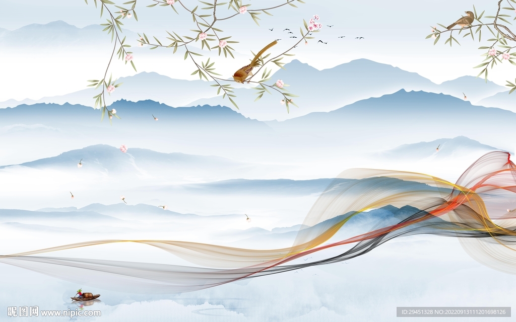 花鸟新式风格山水 tif分层