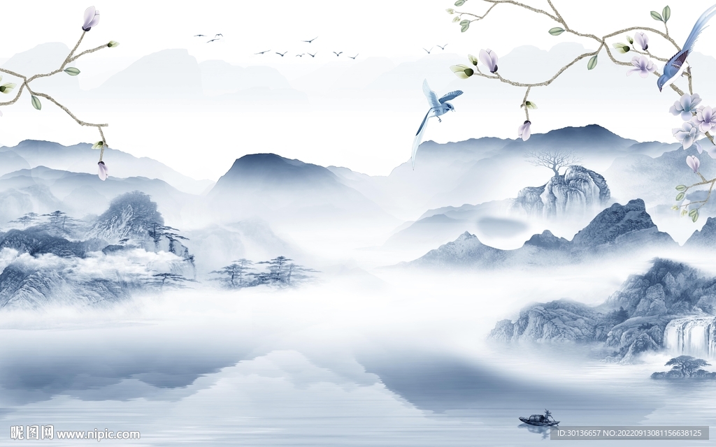 最新 意境中式山水 tif分层