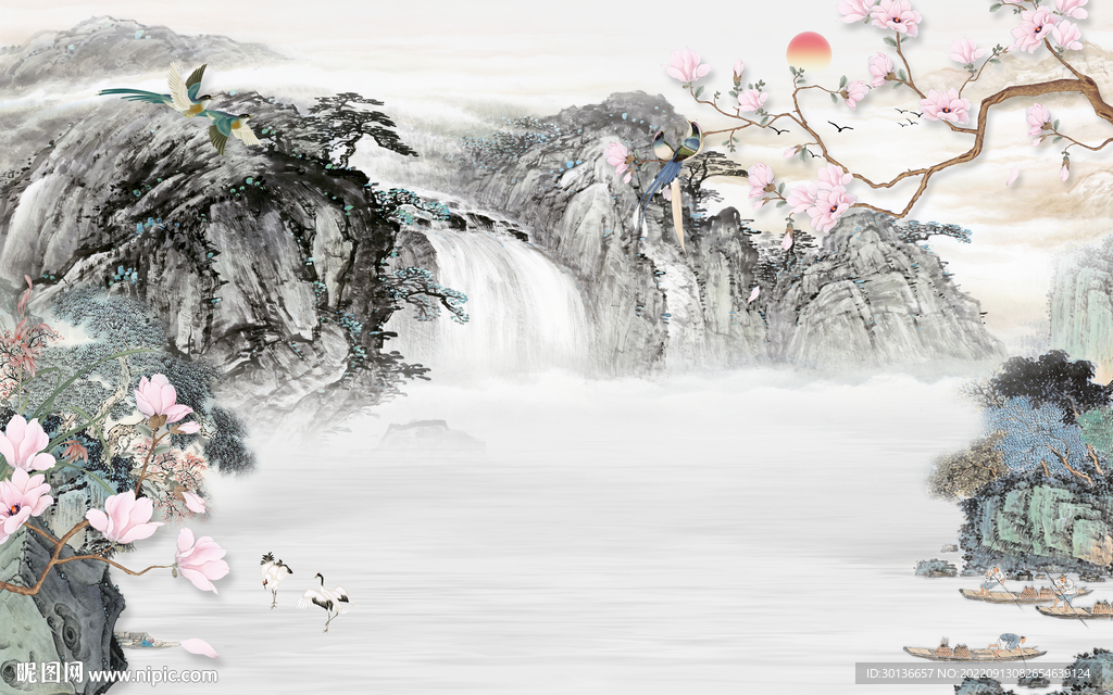 国画 意境中式山水 tif分层