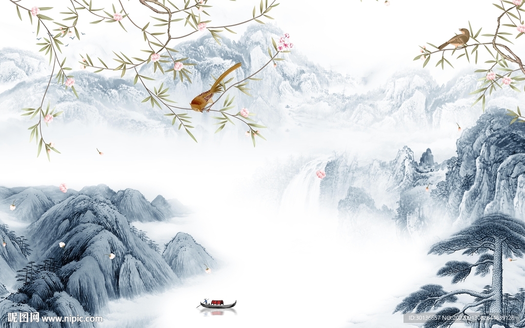 高清 意境中式山水 tif分层