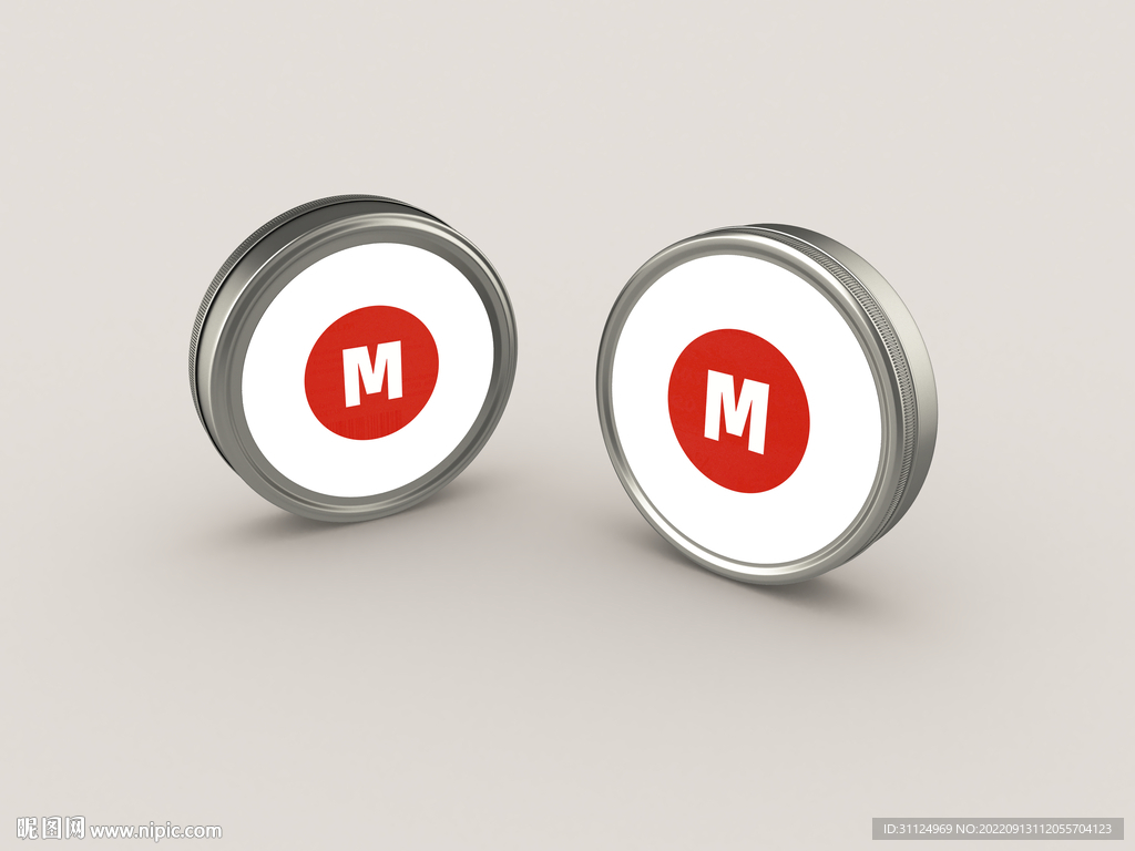 扁圆盒化妆品铝锡材质包装盒样机