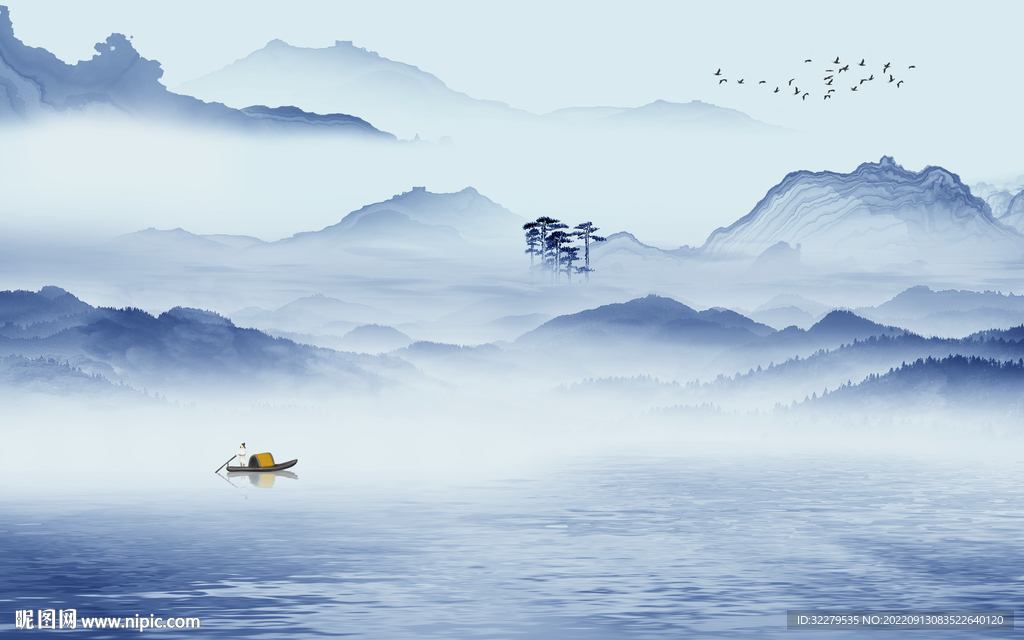 别墅客厅中式山水 TIf分层