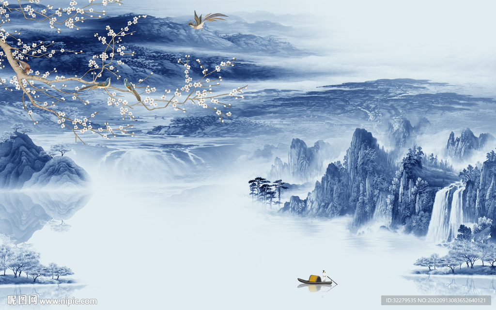 新款客厅中式山水 TIf分层